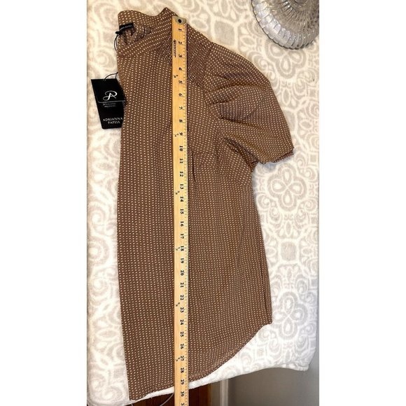 $78 NWT Adrianna Papell Plus Size 1x Brown Cream Polka Dot Short Sleeve Blouse - Picture 13 of 14